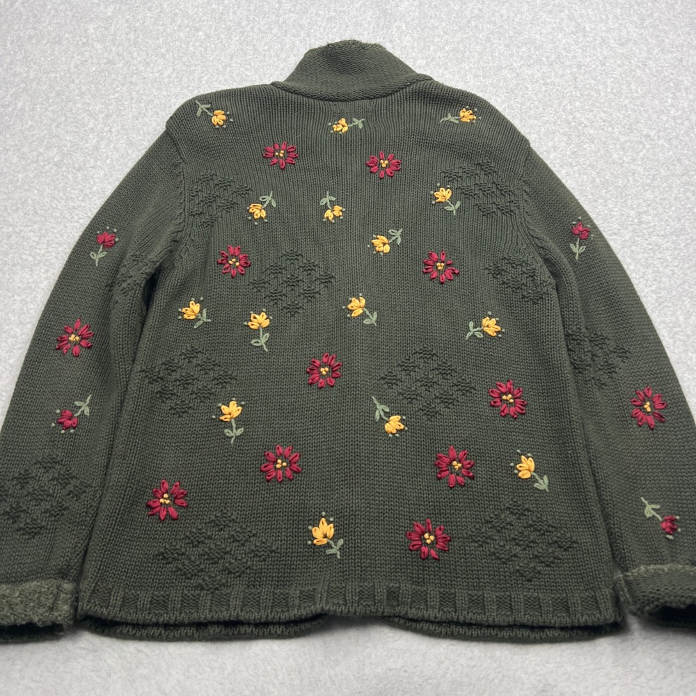 Christopher & Banks Sweater Women's Large Green Floral Hand Embroidered Cardigan - Picture 9 of 11